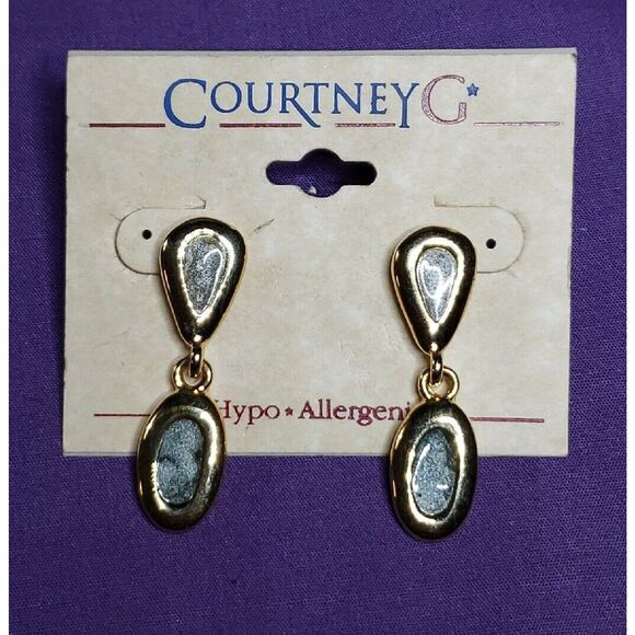 Courtney G Dangle Earrings, Gold Tone & Glitter Enamel, hypo allergenic, on card - Picture 1 of 9